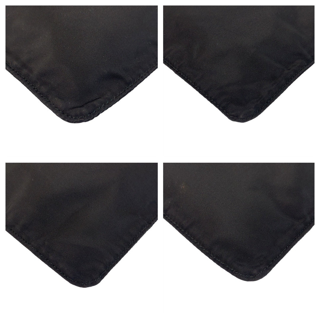 PRADA Shoulder Bag Nylon Black SilverMetal Shoulder Bag Test Triangle With logo Women Used Authentic