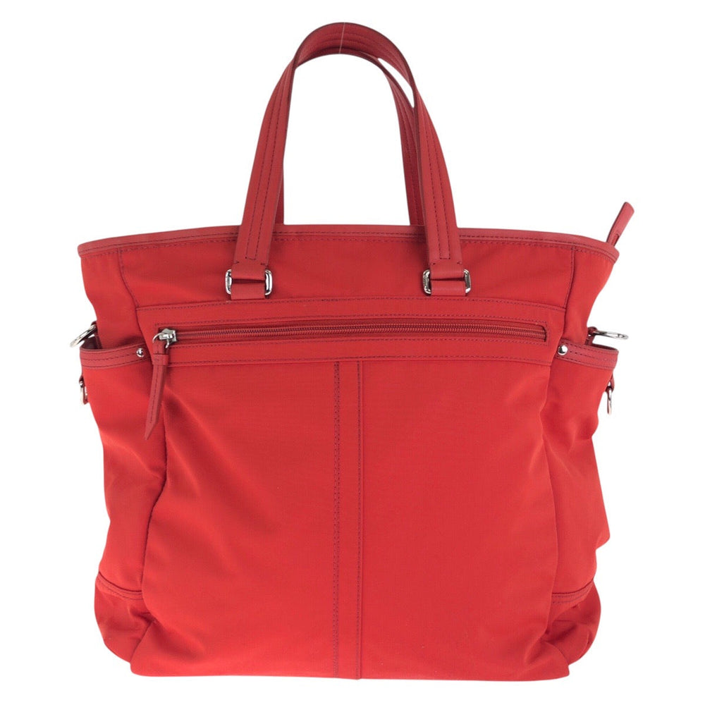 COACH Tote Bag Nylon, Leather Red Silver Metal Tote Bag Shoulder Bag 2WAY Women Used Authentic