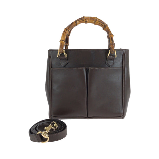 GUCCI Handbag 000 032 0015 leather Brown Gold Metal Shoulder Bag Handbag 2way Bamboo Women Used Authentic