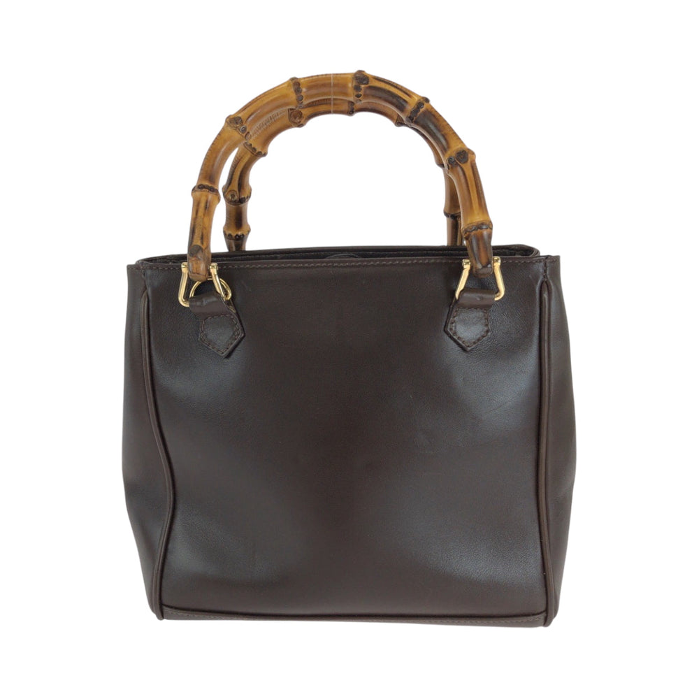 GUCCI Handbag 000 032 0015 leather Brown Gold Metal Shoulder Bag Handbag 2way Bamboo Women Used Authentic