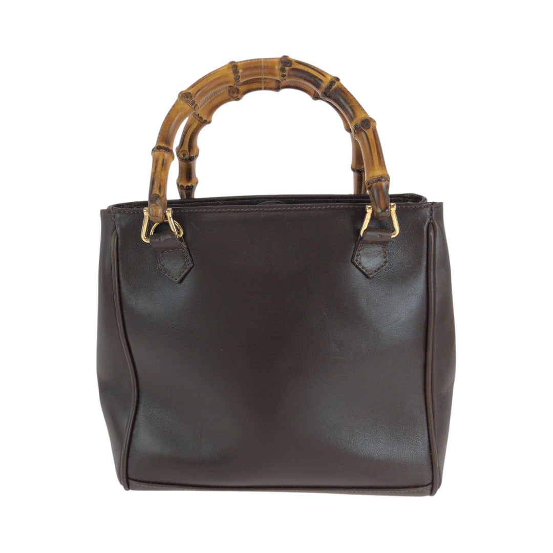 GUCCI Handbag 000 032 0015 leather Brown Gold Metal Shoulder Bag Handbag 2way Bamboo Women Used Authentic