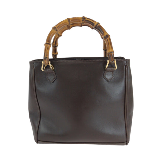 GUCCI Handbag 000 032 0015 leather Brown Gold Metal Shoulder Bag Handbag 2way Bamboo Women Used Authentic