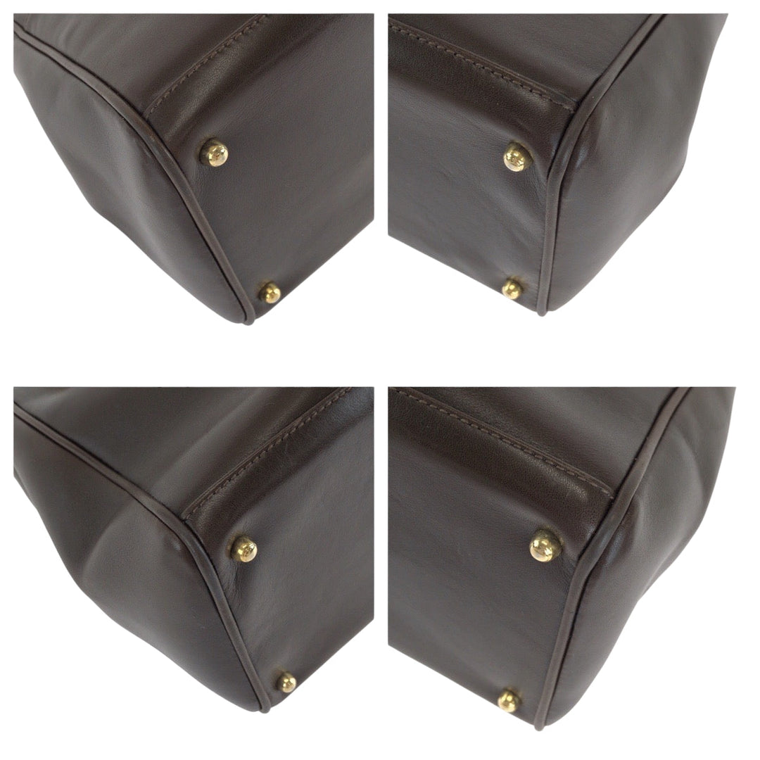 GUCCI Handbag 000 032 0015 leather Brown Gold Metal Shoulder Bag Handbag 2way Bamboo Women Used Authentic