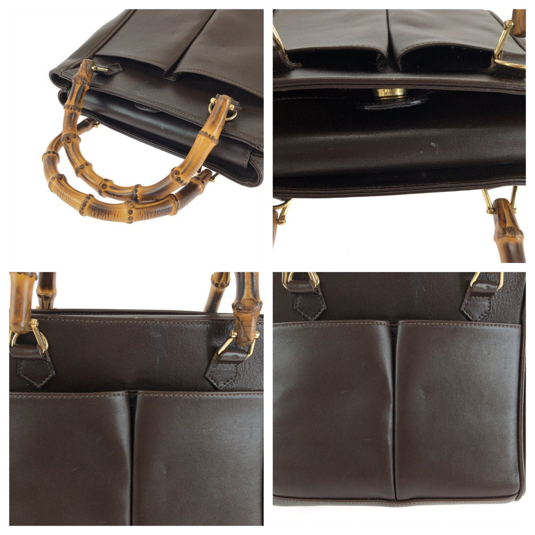 GUCCI Handbag 000 032 0015 leather Brown Gold Metal Shoulder Bag Handbag 2way Bamboo Women Used Authentic