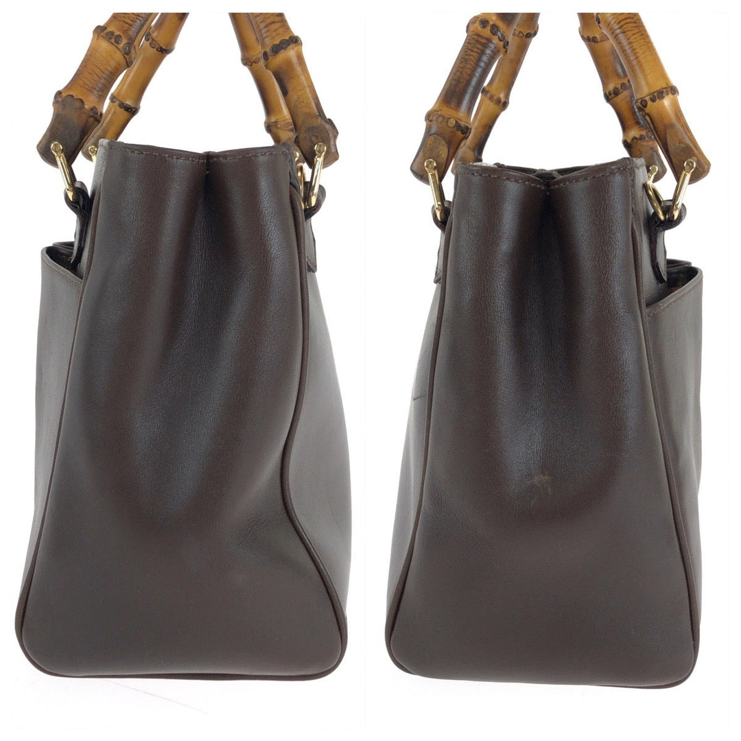 GUCCI Handbag 000 032 0015 leather Brown Gold Metal Shoulder Bag Handbag 2way Bamboo Women Used Authentic