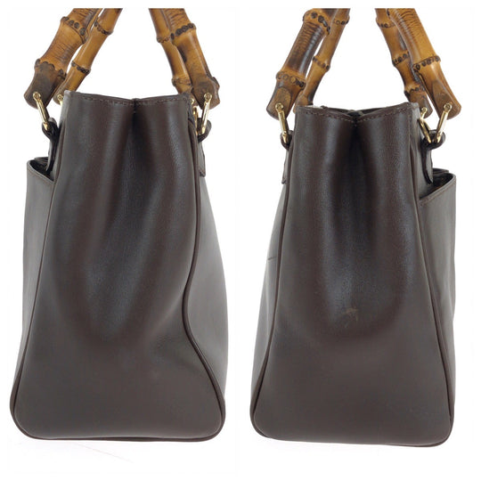 GUCCI Handbag 000 032 0015 leather Brown Gold Metal Shoulder Bag Handbag 2way Bamboo Women Used Authentic
