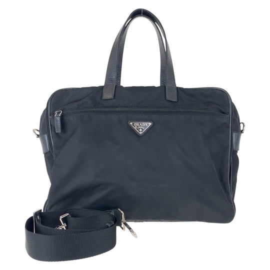PRADA Business bag Nylon, Leather Black SilverMetal Business bag Briefcase 2way Testo Saffiano Triangle With logo mens Used Authentic