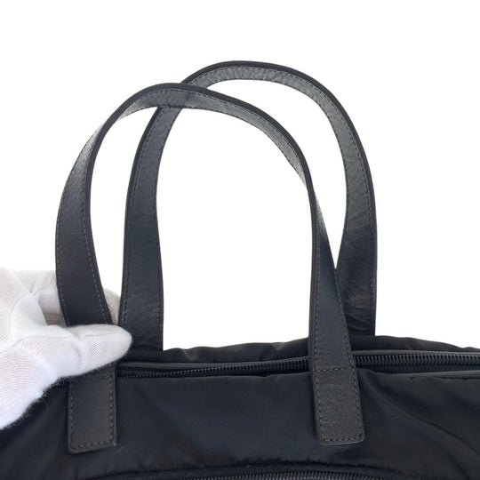 PRADA Business bag Nylon, Leather Black SilverMetal Business bag Briefcase 2way Testo Saffiano Triangle With logo mens Used Authentic
