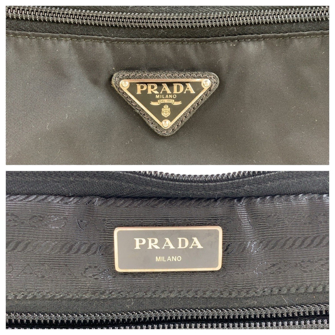 PRADA Business bag Nylon, Leather Black SilverMetal Business bag Briefcase 2way Testo Saffiano Triangle With logo mens Used Authentic