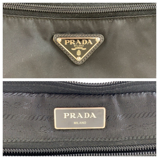 PRADA Business bag Nylon, Leather Black SilverMetal Business bag Briefcase 2way Testo Saffiano Triangle With logo mens Used Authentic