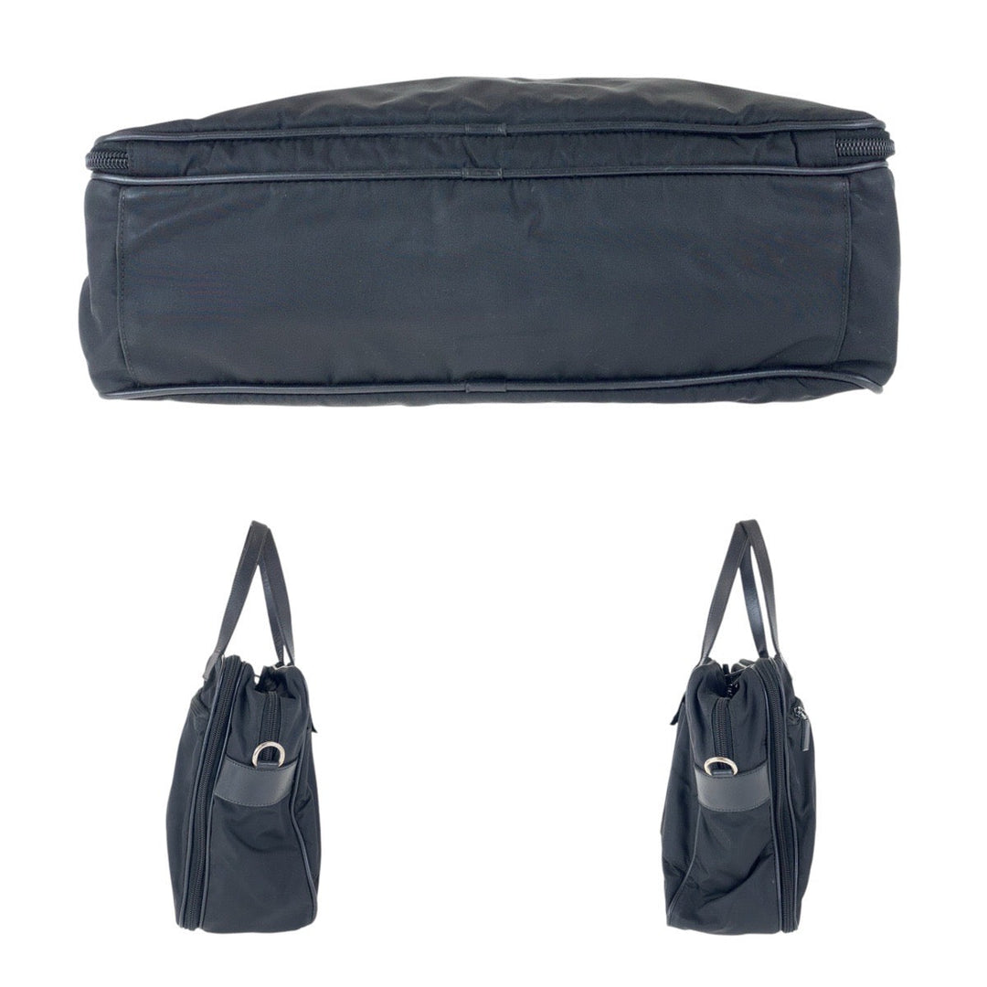 PRADA Business bag Nylon, Leather Black SilverMetal Business bag Briefcase 2way Testo Saffiano Triangle With logo mens Used Authentic