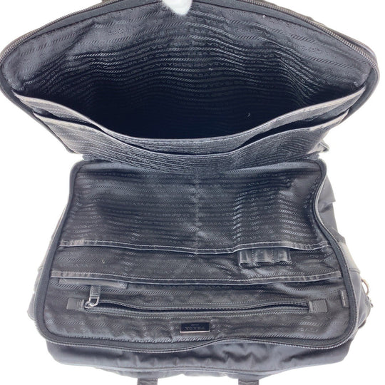 PRADA Business bag Nylon, Leather Black SilverMetal Business bag Briefcase 2way Testo Saffiano Triangle With logo mens Used Authentic