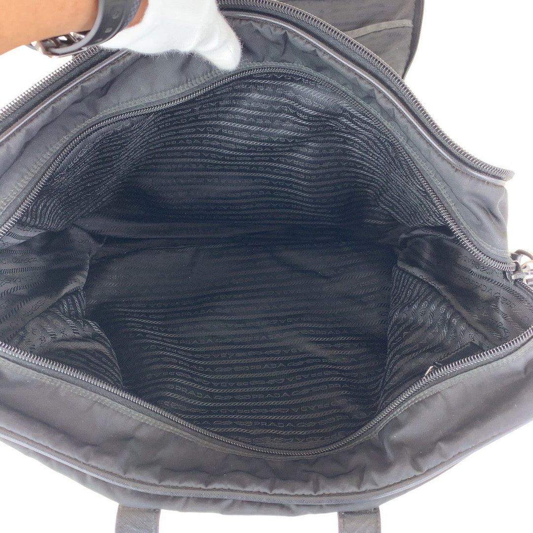 PRADA Business bag Nylon, Leather Black SilverMetal Business bag Briefcase 2way Testo Saffiano Triangle With logo mens Used Authentic