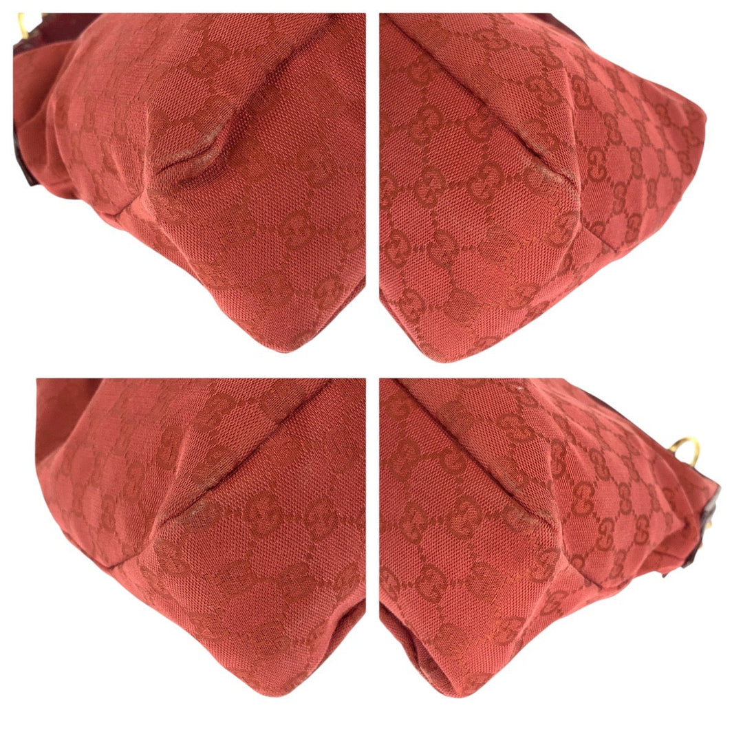 GUCCI Shoulder Bag 115867 GG canvas, leather Red Gold Metal Horsebit Women Used Authentic