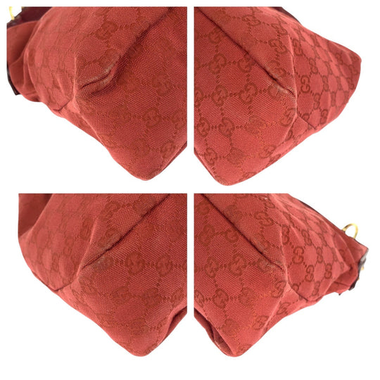 GUCCI Shoulder Bag 115867 GG canvas, leather Red Gold Metal Horsebit Women Used Authentic