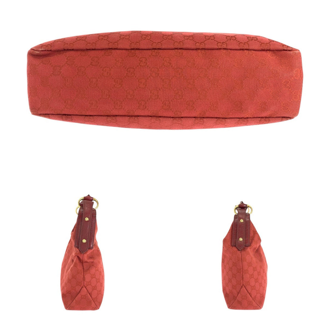 GUCCI Shoulder Bag 115867 GG canvas, leather Red Gold Metal Horsebit Women Used Authentic