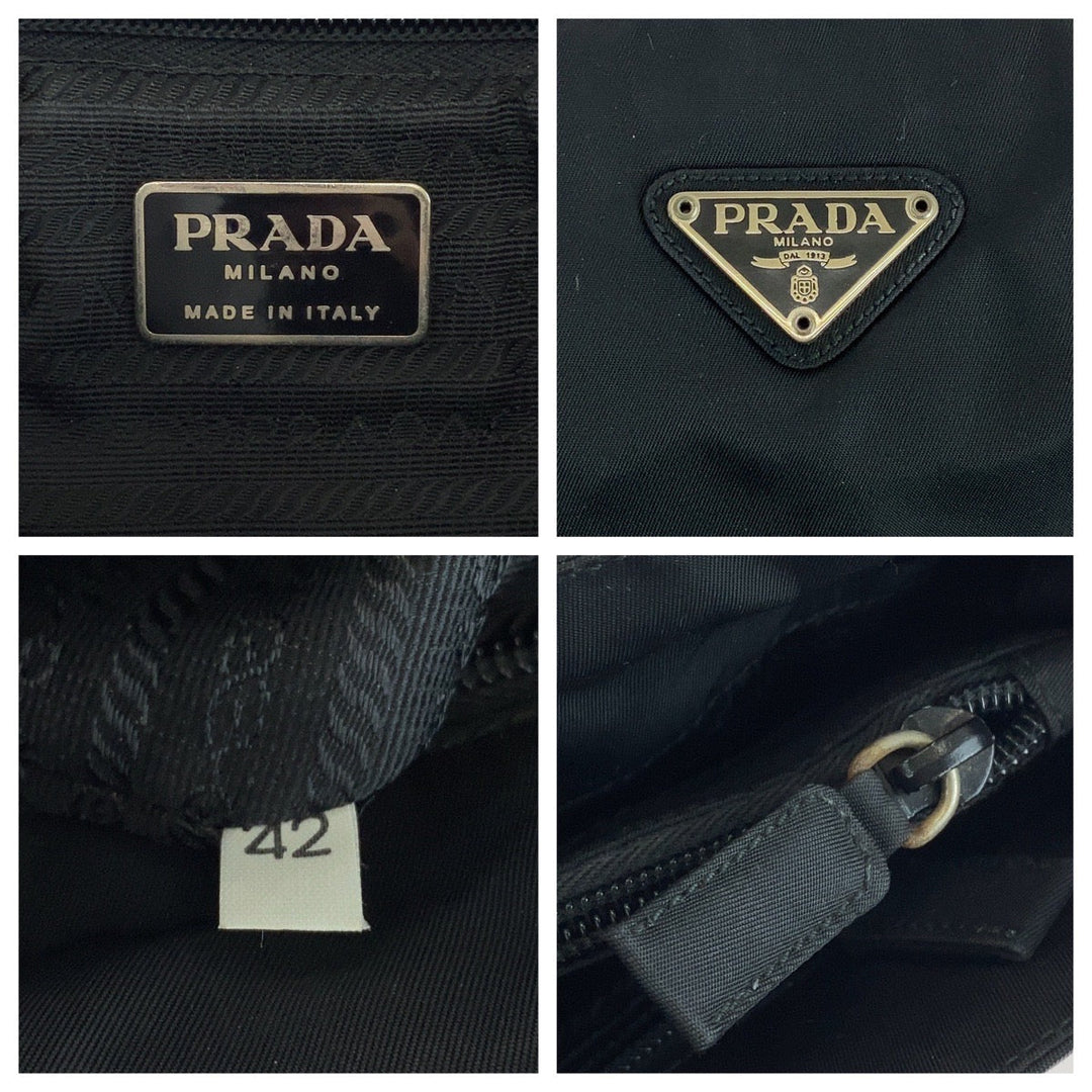 PRADA Tote Bag B6243 Nylon Black SilverMetal Tote Bag Shoulder Bag Handbag Test Triangle With logo Women Used Authentic