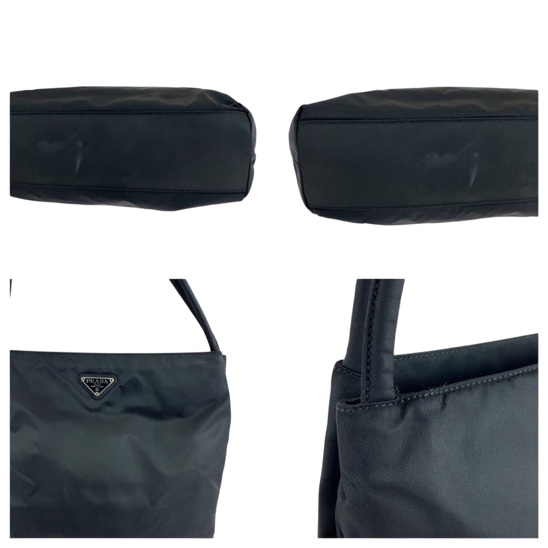 PRADA Tote Bag B6243 Nylon Black SilverMetal Tote Bag Shoulder Bag Handbag Test Triangle With logo Women Used Authentic