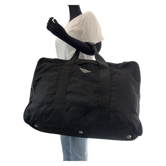 PRADA Boston Duffel bag Nylon BlackSilverMetal Boston Duffel bag unisex Test Triangle With logo Women Used Authentic