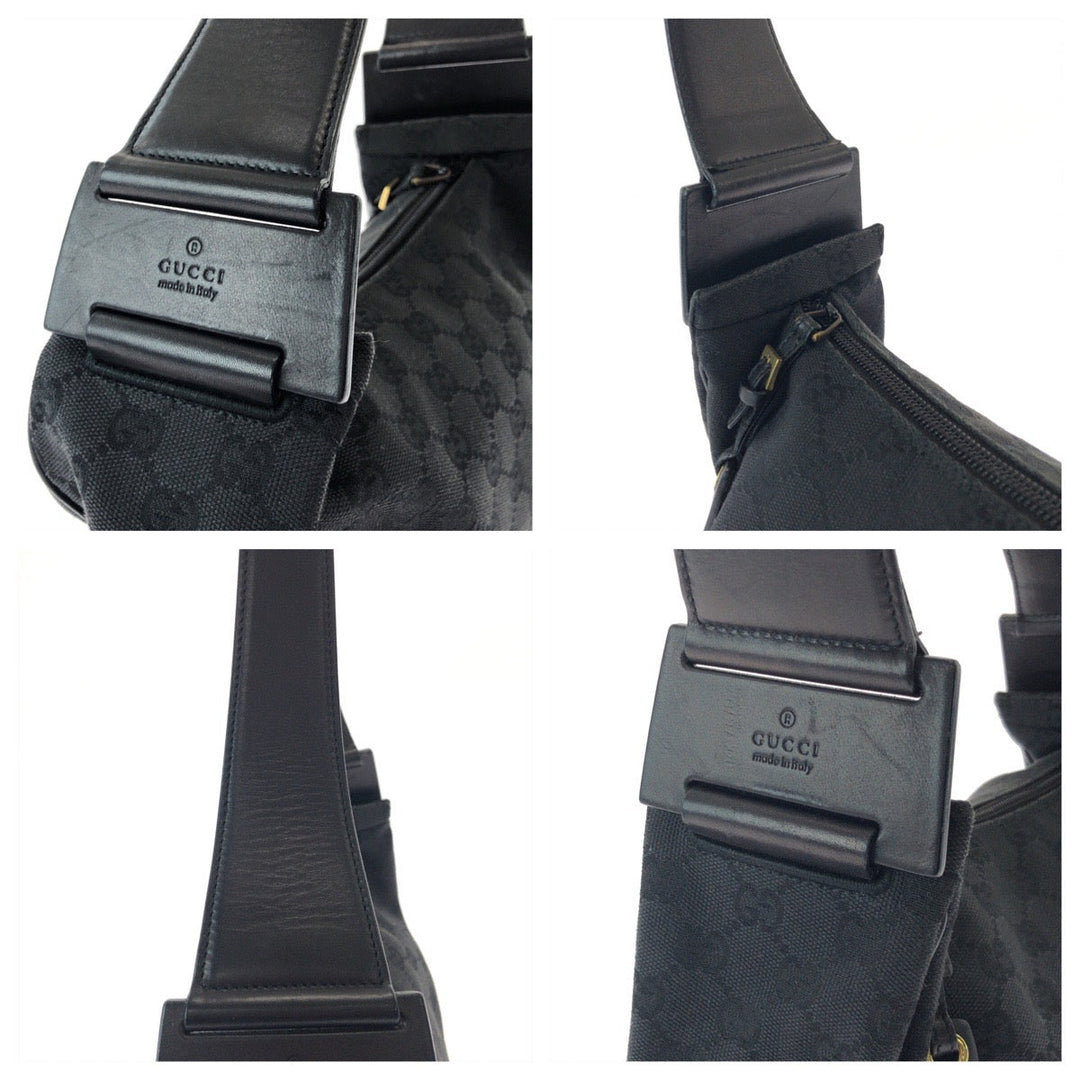 GUCCI Shoulder Bag 92699 GG canvas Black GoldMetal Hobo One Shoulder Bag Women Used Authentic