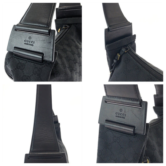 GUCCI Shoulder Bag 92699 GG canvas Black GoldMetal Hobo One Shoulder Bag Women Used Authentic