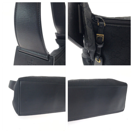 GUCCI Shoulder Bag 92699 GG canvas Black GoldMetal Hobo One Shoulder Bag Women Used Authentic