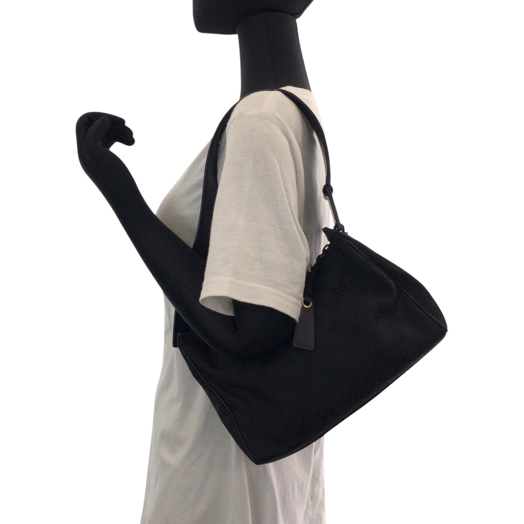 GUCCI Shoulder Bag 92699 GG canvas Black GoldMetal Hobo One Shoulder Bag Women Used Authentic