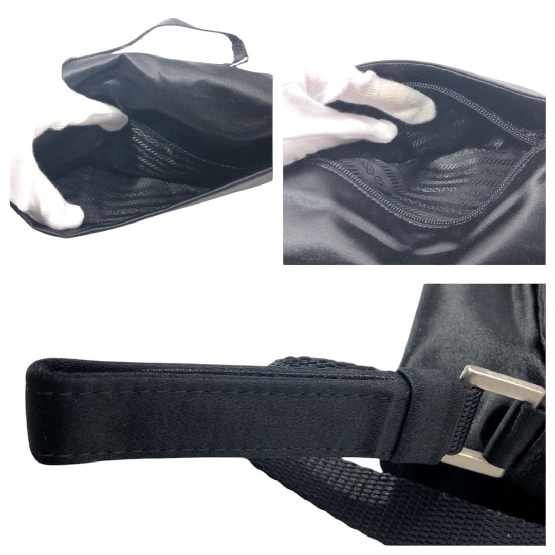 PRADA Shoulder Bag Satin black Shoulder Bag One Shoulder Bag Women Used Authentic
