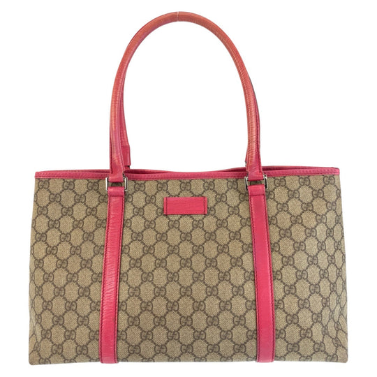 GUCCI Tote Bag 114595 GG Supreme canvas, leather Pink Brown SilverMetal Tote Bag Shoulder Bag Women Used Authentic