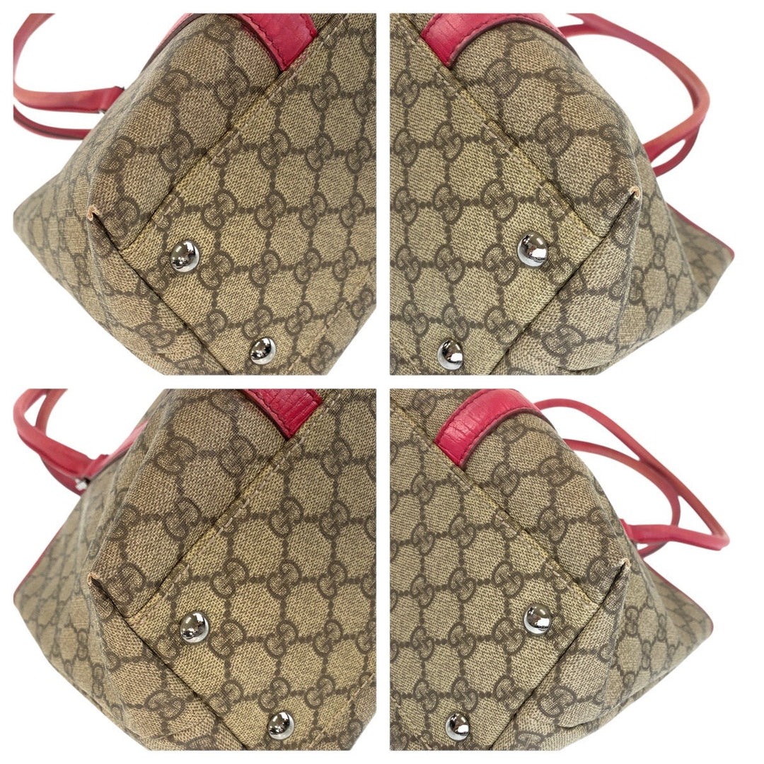 GUCCI Tote Bag 114595 GG Supreme canvas, leather Pink Brown SilverMetal Tote Bag Shoulder Bag Women Used Authentic