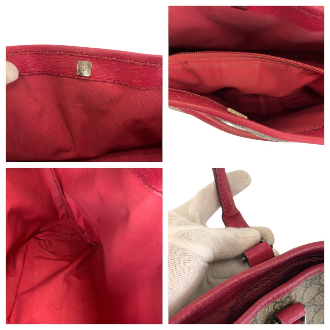 GUCCI Tote Bag 114595 GG Supreme canvas, leather Pink Brown SilverMetal Tote Bag Shoulder Bag Women Used Authentic