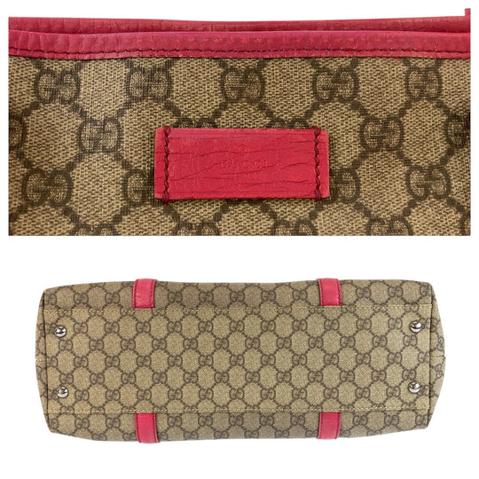 GUCCI Tote Bag 114595 GG Supreme canvas, leather Pink Brown SilverMetal Tote Bag Shoulder Bag Women Used Authentic