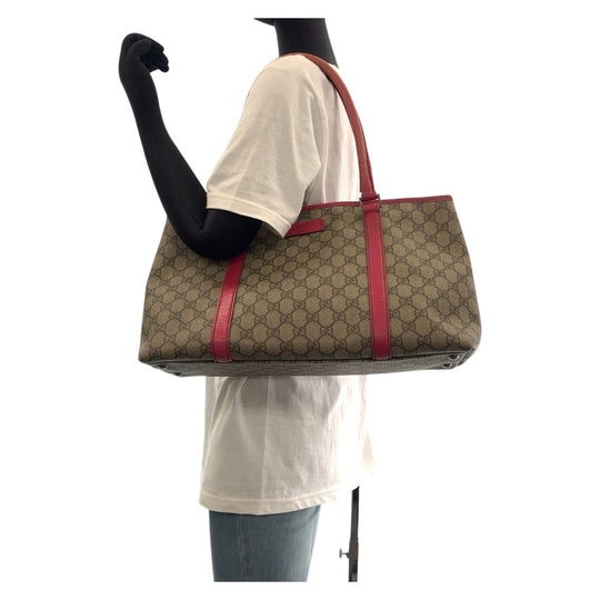 GUCCI Tote Bag 114595 GG Supreme canvas, leather Pink Brown SilverMetal Tote Bag Shoulder Bag Women Used Authentic