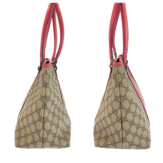 GUCCI Tote Bag 114595 GG Supreme canvas, leather Pink Brown SilverMetal Tote Bag Shoulder Bag Women Used Authentic