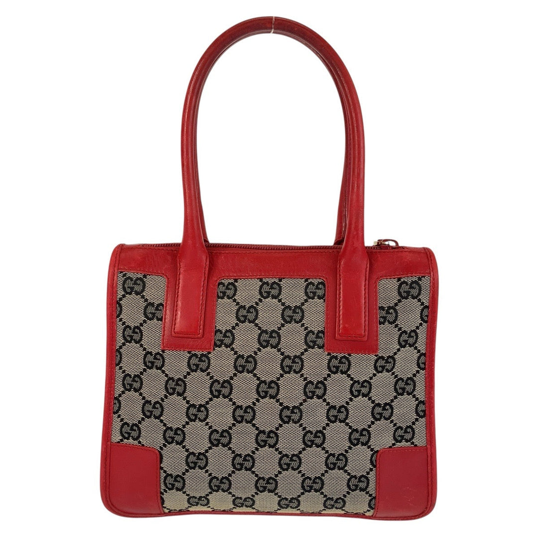 GUCCI Tote Bag 000 0856 GG canvas, leather Red beige Tote Bag Women Used Authentic