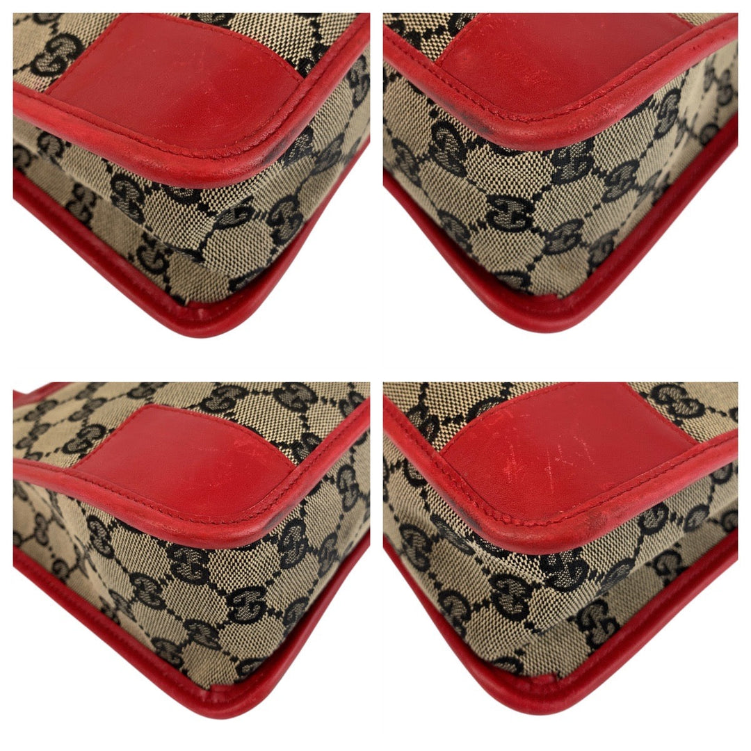 GUCCI Tote Bag 000 0856 GG canvas, leather Red beige Tote Bag Women Used Authentic