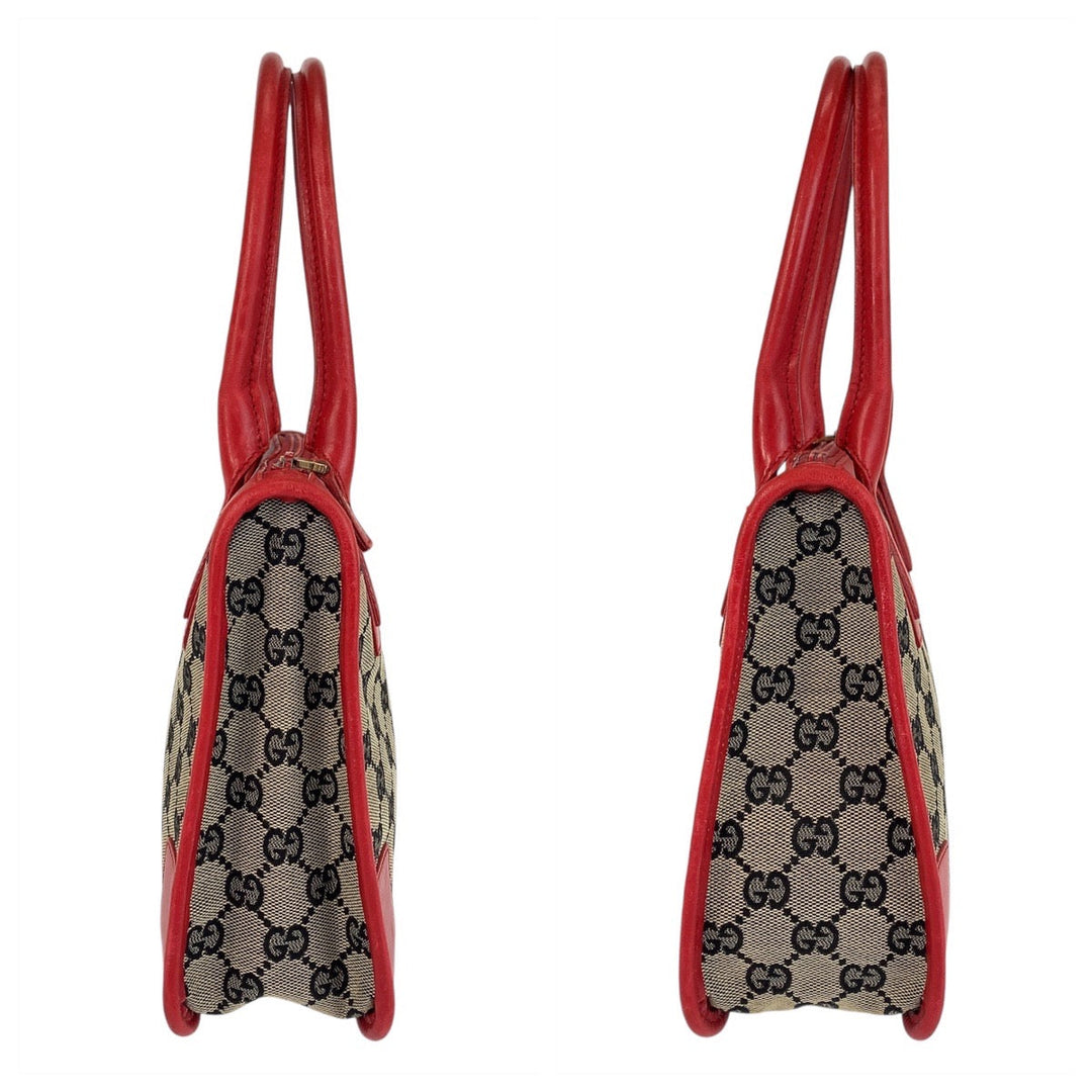 GUCCI Tote Bag 000 0856 GG canvas, leather Red beige Tote Bag Women Used Authentic