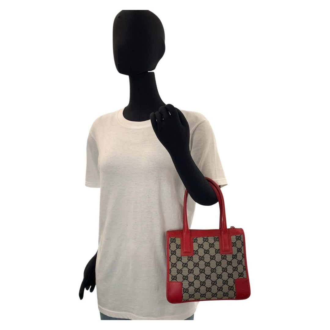 GUCCI Tote Bag 000 0856 GG canvas, leather Red beige Tote Bag Women Used Authentic
