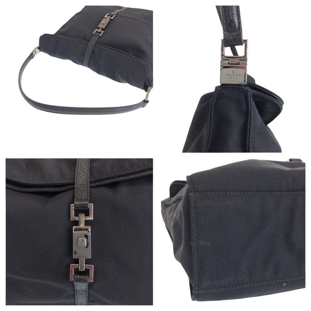 GUCCI Shoulder Bag 001 3355 Nylon Black SilverMetal One Shoulder Bag Jackie Women Used Authentic