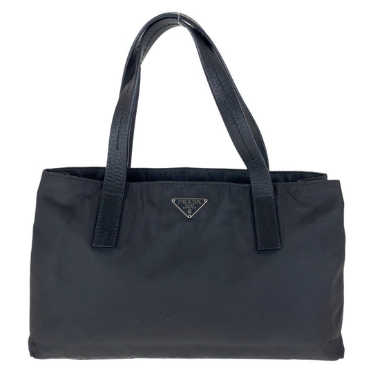 PRADA Tote Bag Nylon, Leather Black SilverMetal Tote Bag handbag Test Triangle With logo Women Used Authentic