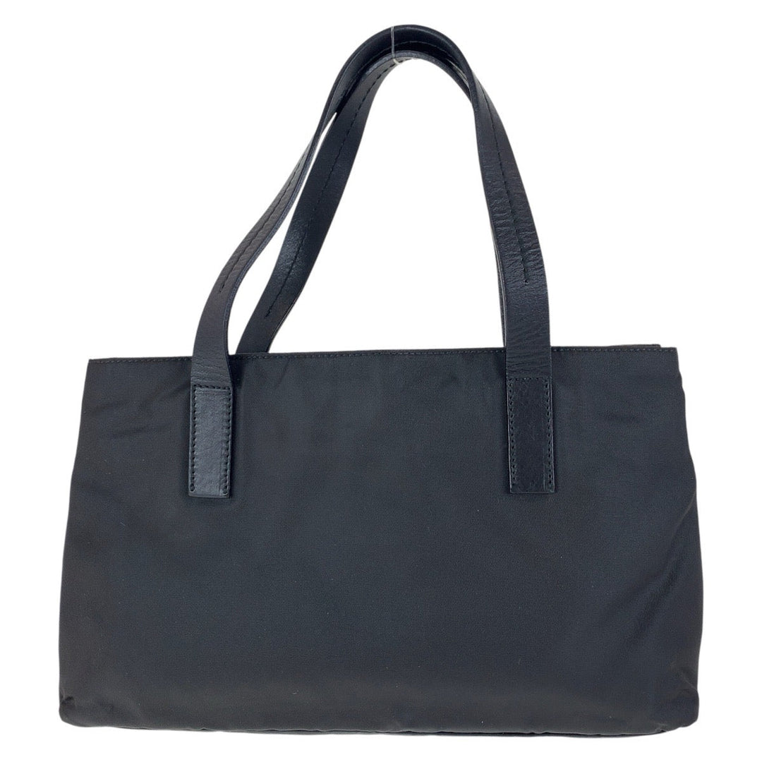 PRADA Tote Bag Nylon, Leather Black SilverMetal Tote Bag handbag Test Triangle With logo Women Used Authentic