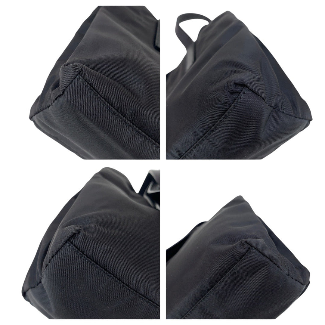 PRADA Tote Bag Nylon, Leather Black SilverMetal Tote Bag handbag Test Triangle With logo Women Used Authentic