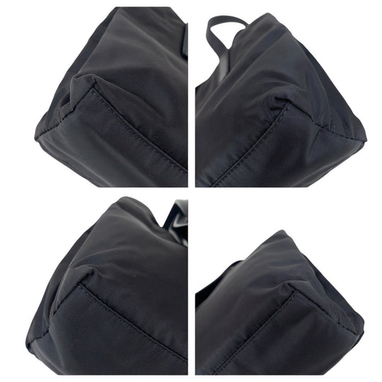PRADA Tote Bag Nylon, Leather Black SilverMetal Tote Bag handbag Test Triangle With logo Women Used Authentic