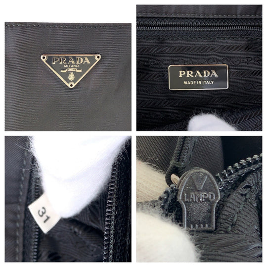 PRADA Tote Bag Nylon, Leather Black SilverMetal Tote Bag handbag Test Triangle With logo Women Used Authentic
