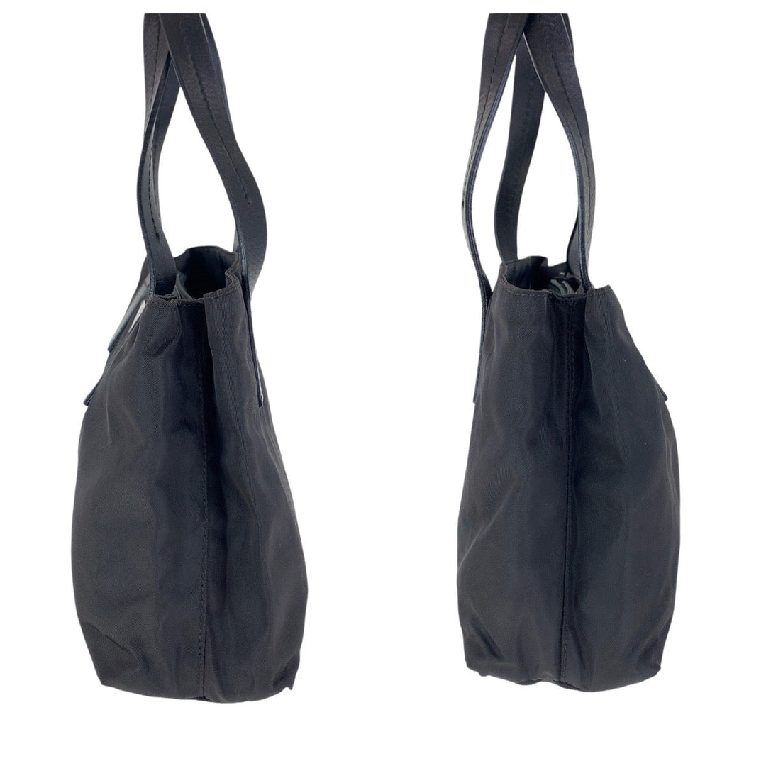PRADA Tote Bag Nylon, Leather Black SilverMetal Tote Bag handbag Test Triangle With logo Women Used Authentic