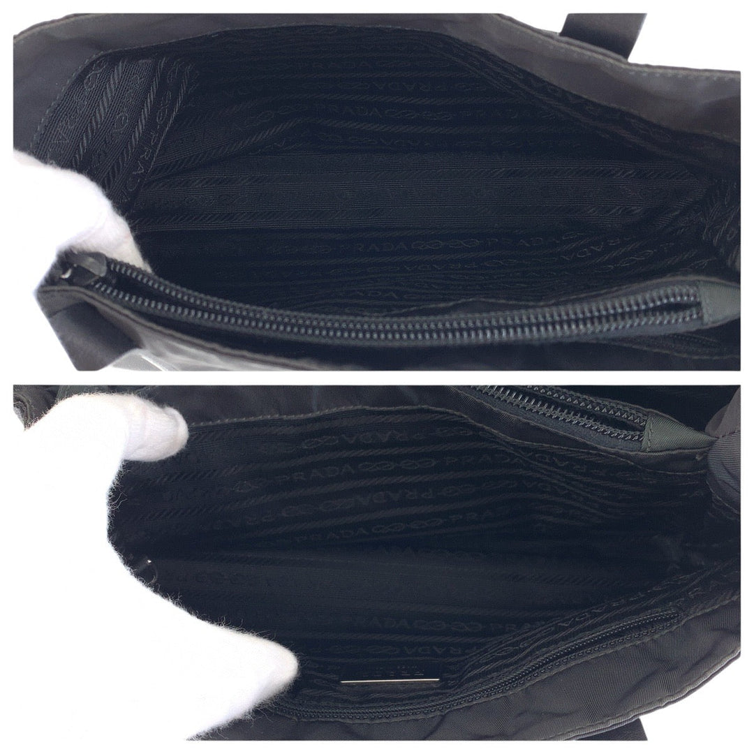 PRADA Tote Bag Nylon, Leather Black SilverMetal Tote Bag handbag Test Triangle With logo Women Used Authentic