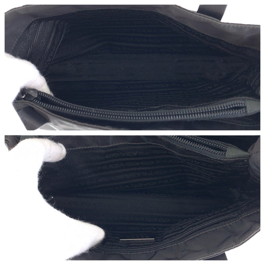 PRADA Tote Bag Nylon, Leather Black SilverMetal Tote Bag handbag Test Triangle With logo Women Used Authentic