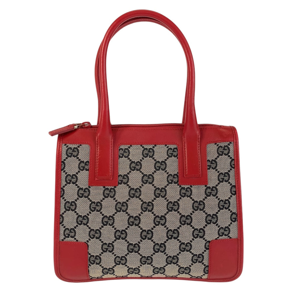 GUCCI Tote Bag 000 0856 GG canvas, leather Red Gold Metal Tote Bag handbag Women Used Authentic