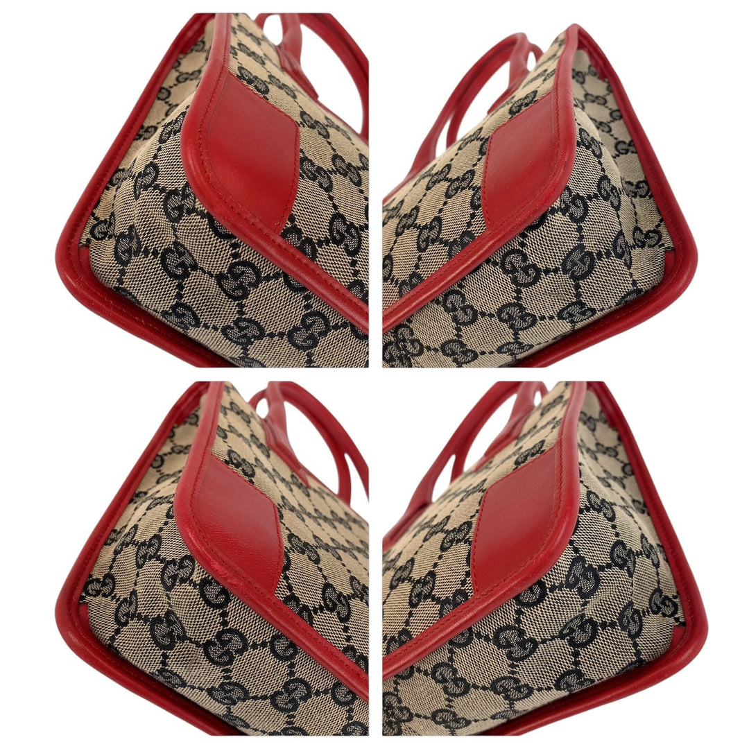 GUCCI Tote Bag 000 0856 GG canvas, leather Red Gold Metal Tote Bag handbag Women Used Authentic