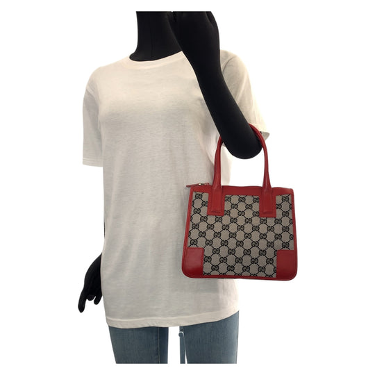 GUCCI Tote Bag 000 0856 GG canvas, leather Red Gold Metal Tote Bag handbag Women Used Authentic